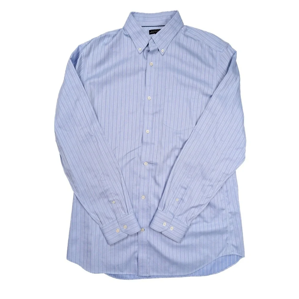 Banana Republic Tailored Slim Fit Blue Striped Non-Iron Shirt Men's Size 17-17.5